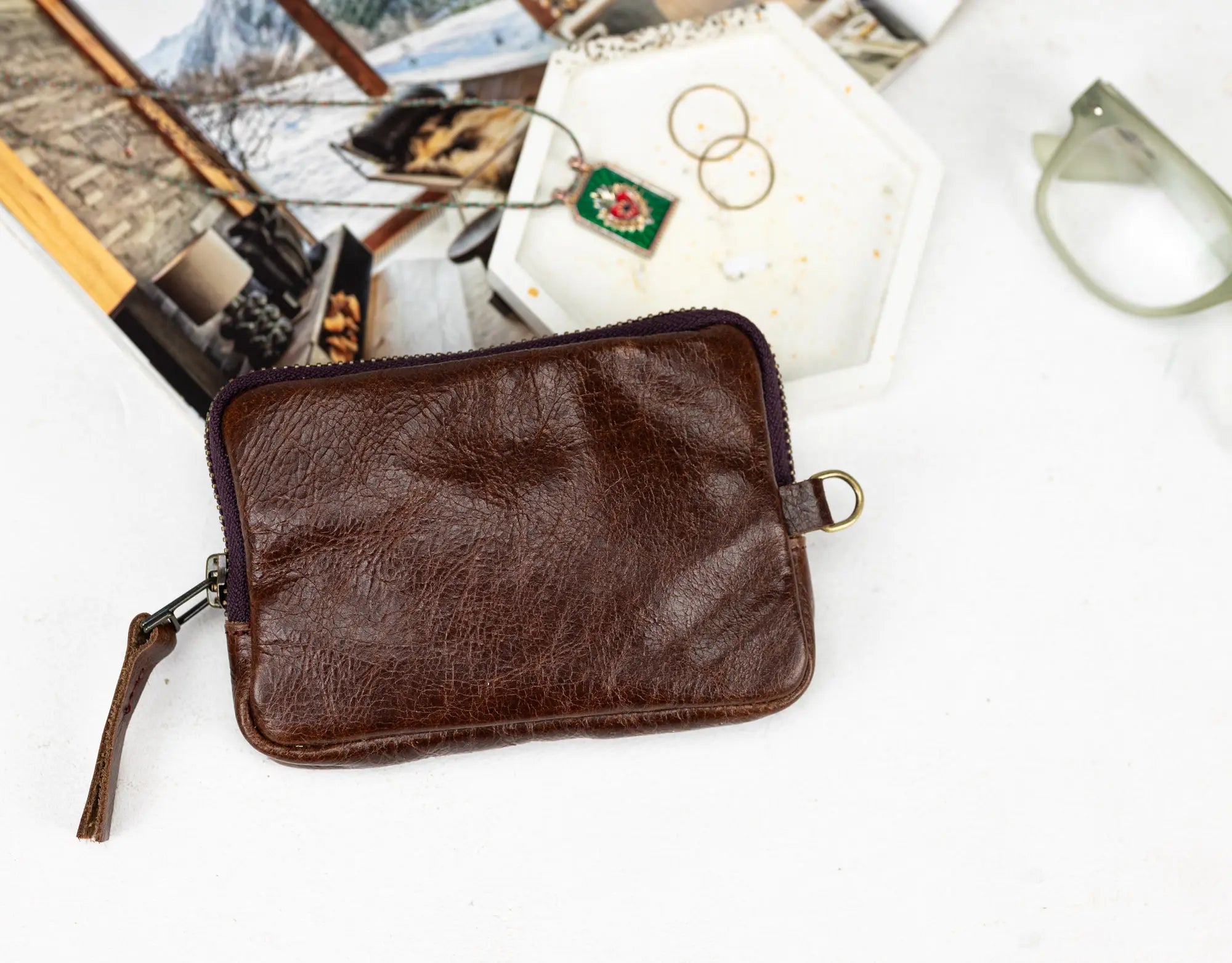 Dark brown small leather wallet