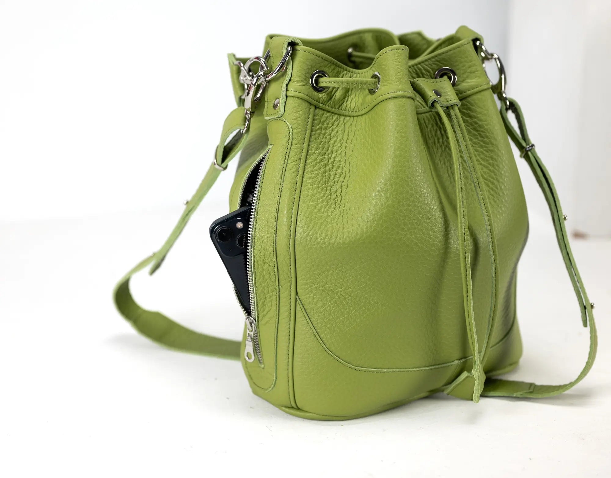 Danae Bucket τσάντα - Lime green Δέρμα