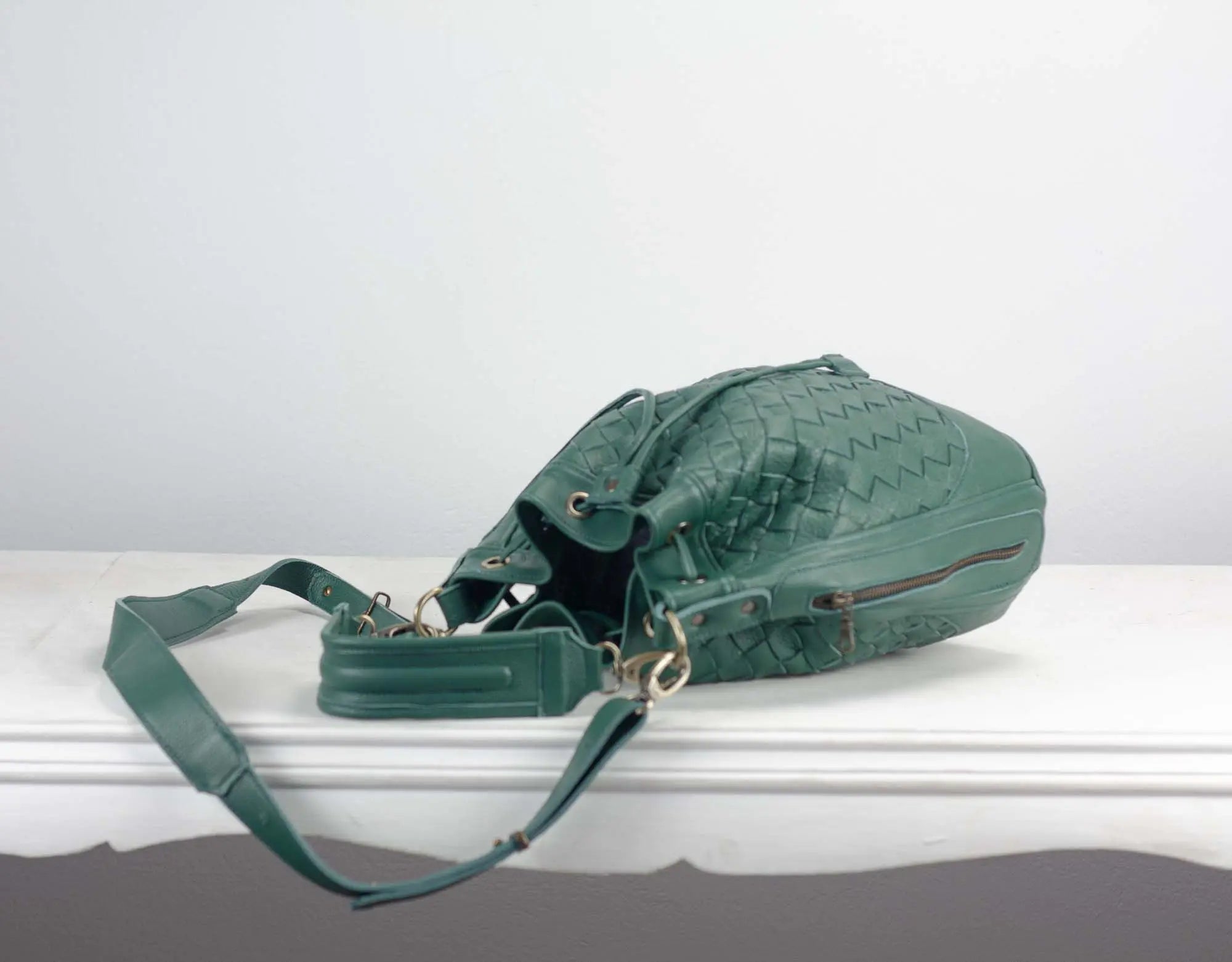 Petrol Green leather bucket bag milloo
