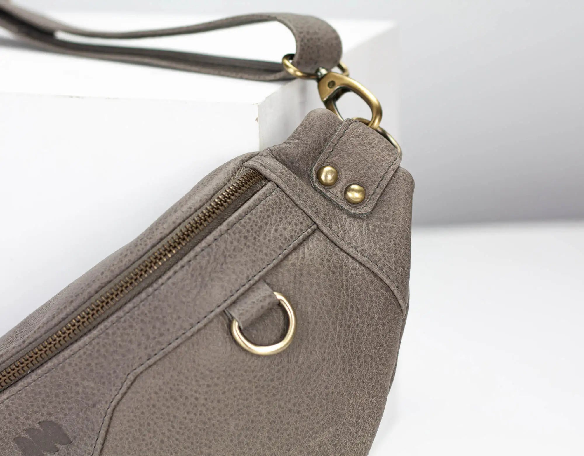 Grey leather fanny pack