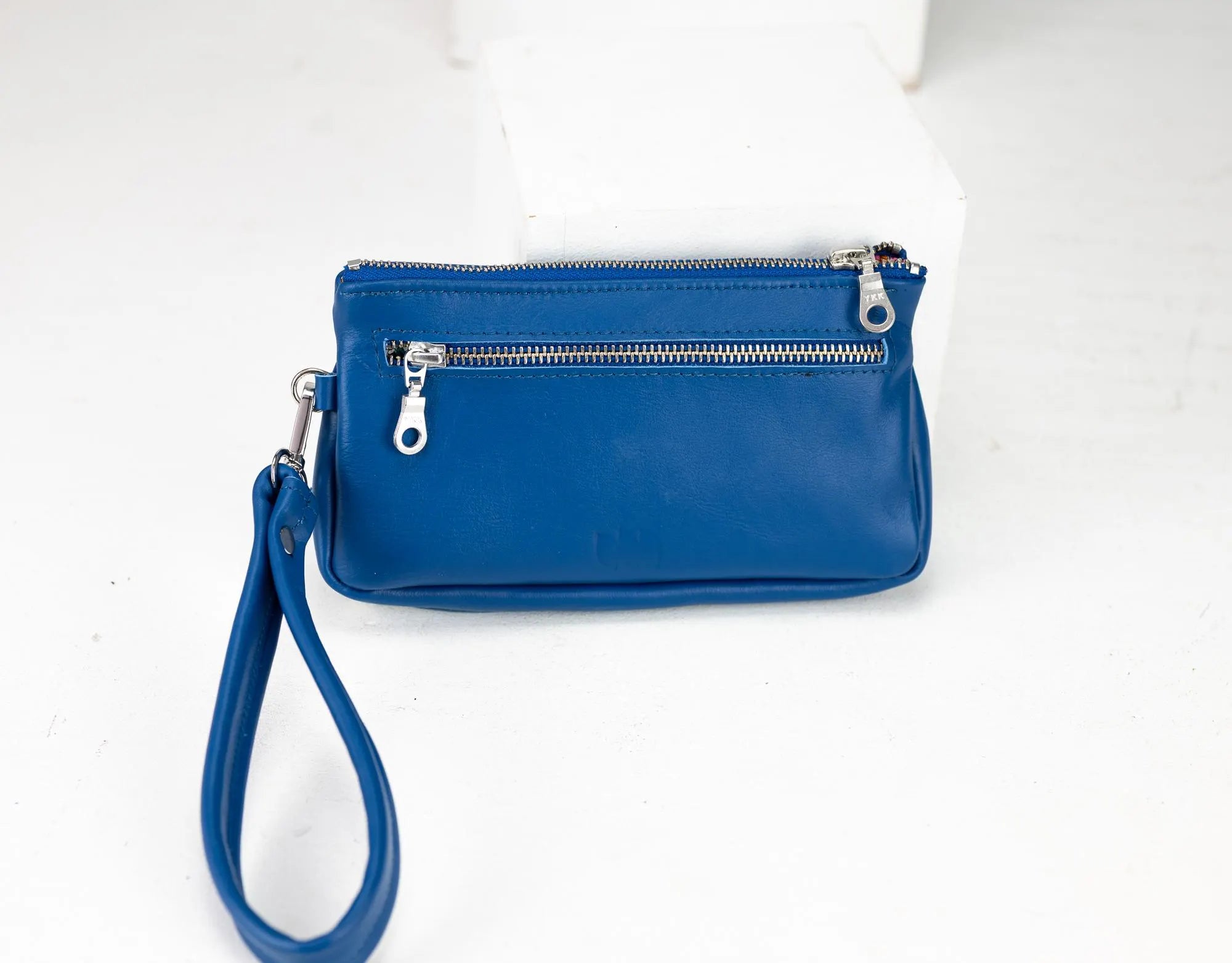 Royal blue wallet with zippers