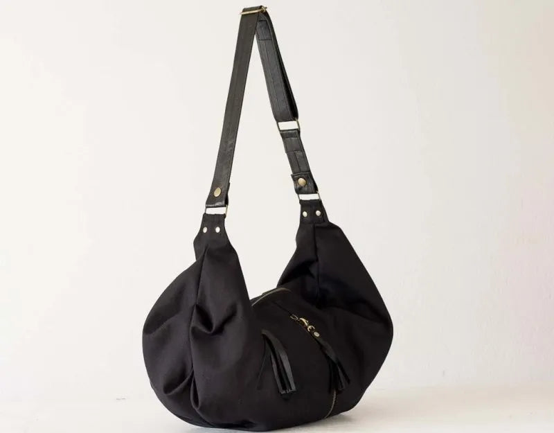 Kallia Cross Bag - Leather & Black Canvas