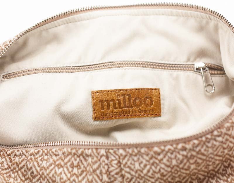Kallia crossbody bag - Beige patterned wool and leather - milloobags