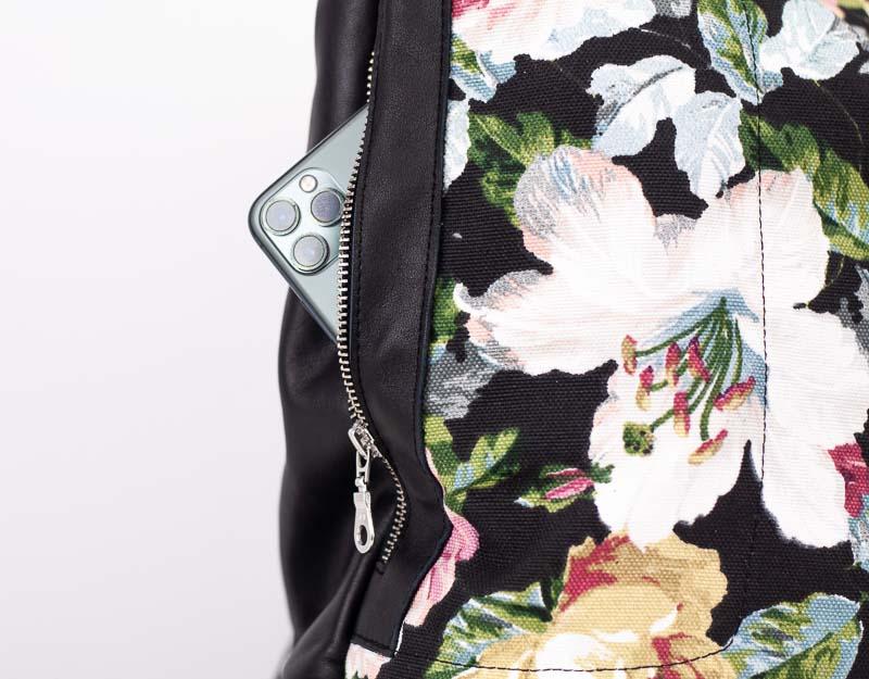 Minos backpack - Black leather &amp; Floral canvas - milloobags