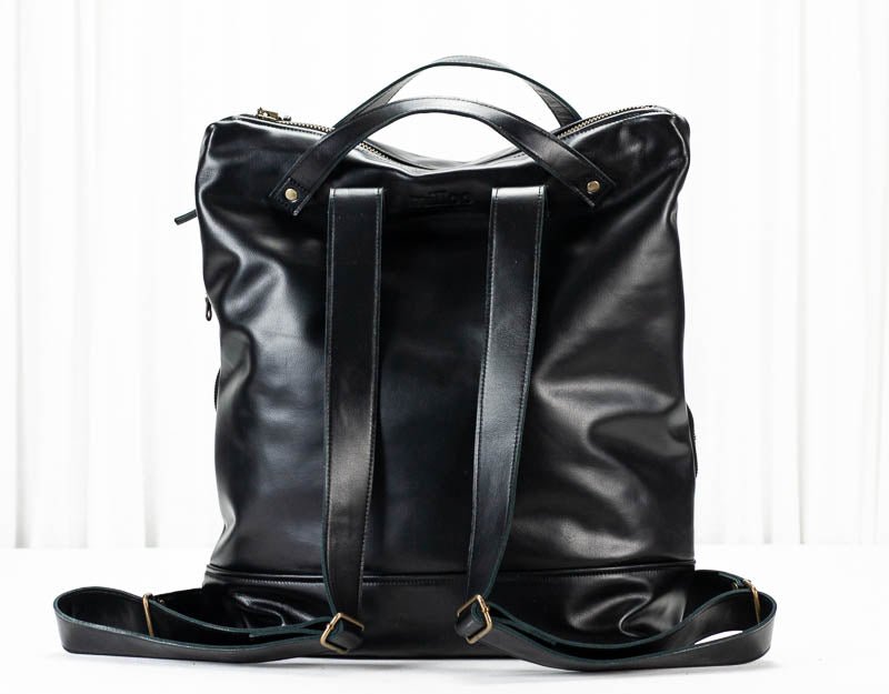 Minos backpack - Black hand woven leather - milloobags