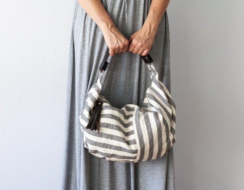 Kallia mini bag - Striped canvas and leather - milloobags