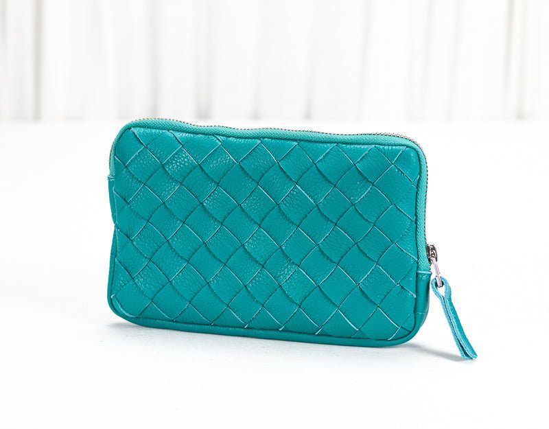 Chloe clutch wallet - Turquoise handwoven leather - milloobags