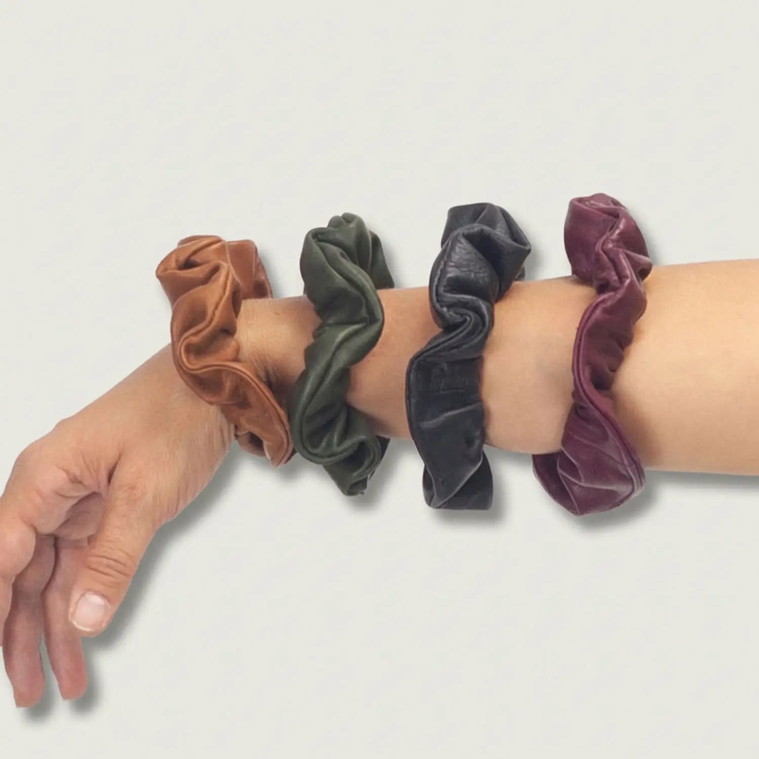 Leather scrunchies by Milloo, made in Greece