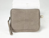 Grey pouch with a zipper on a white background