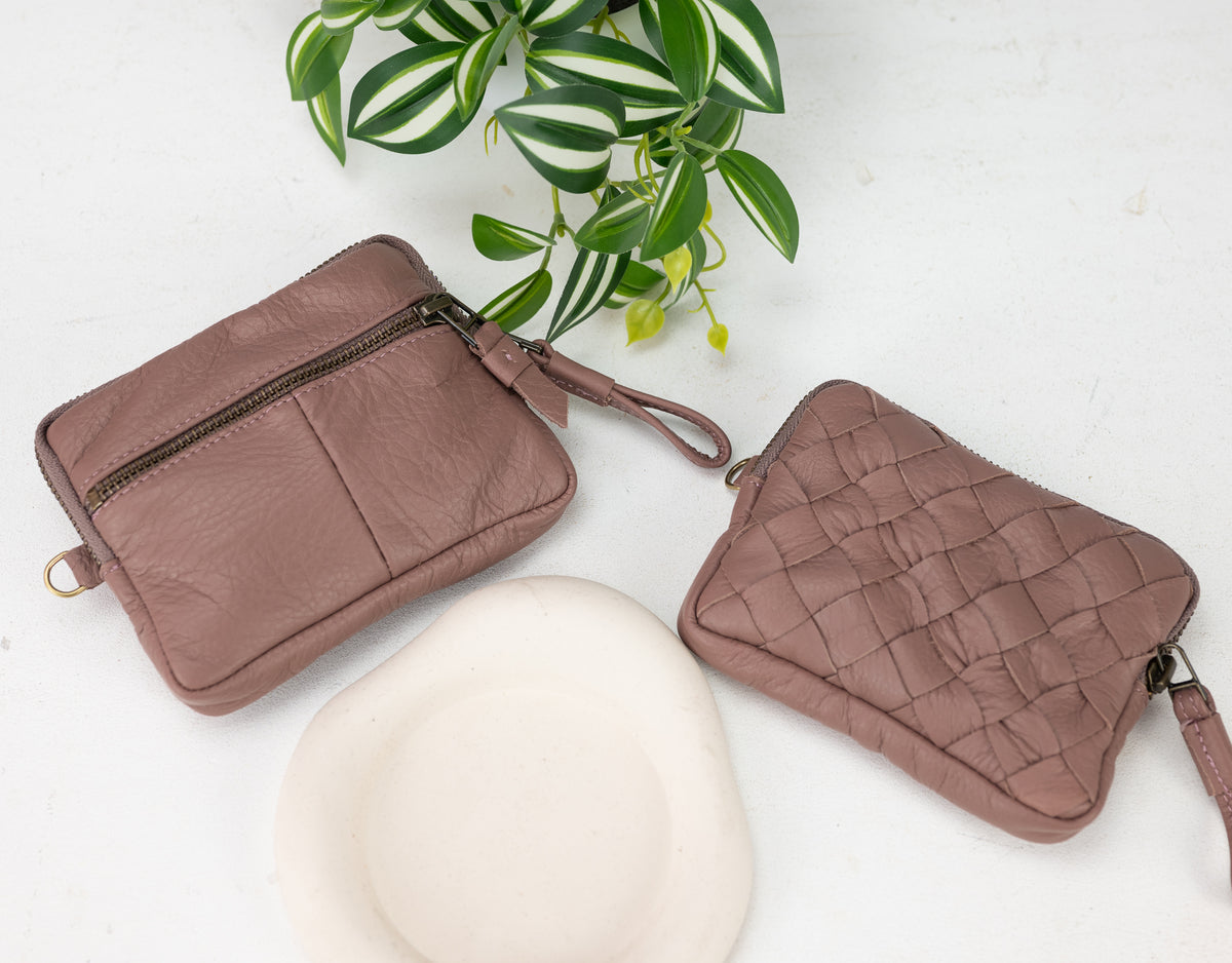 Antheia mini wallet - Old Rose leather