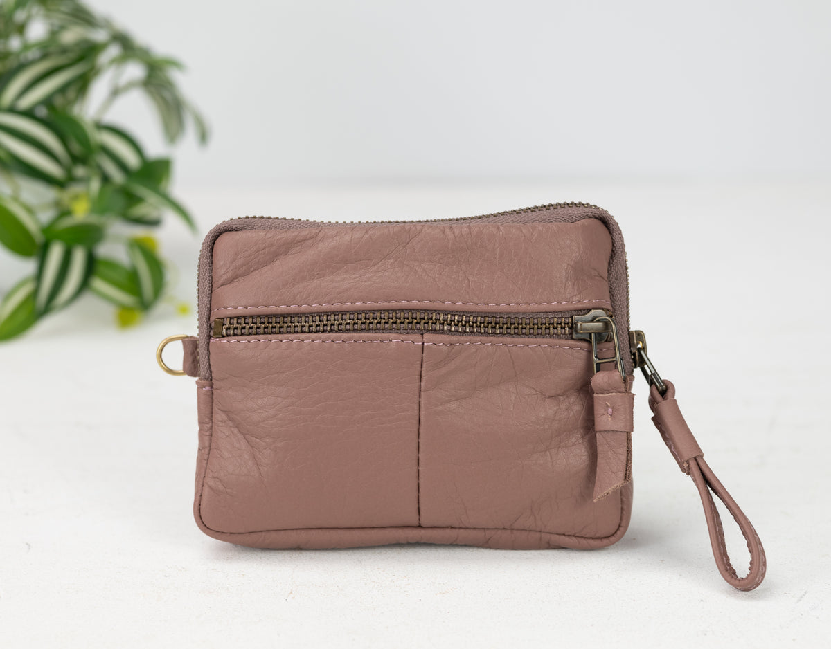 Antheia mini wallet - Old Rose leather