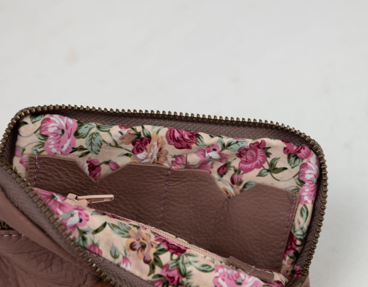 Antheia mini wallet - Old Rose leather