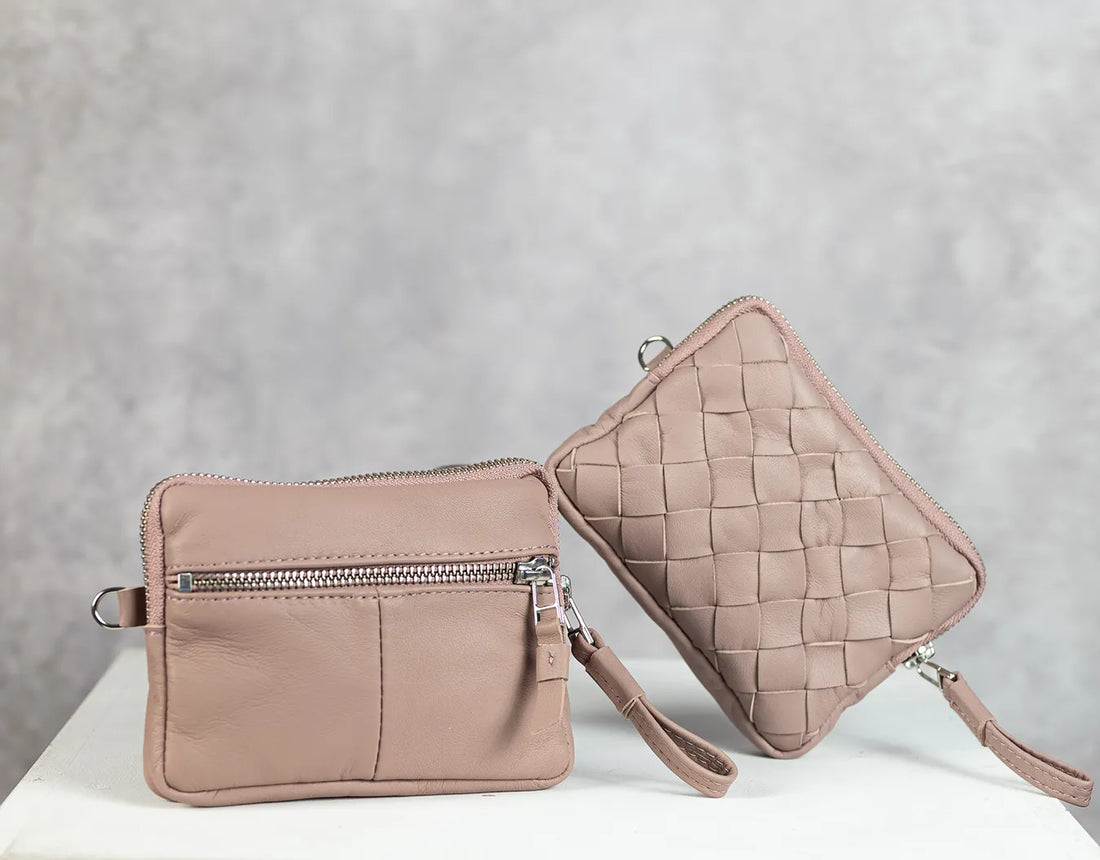 Antheia Mini wallet - Μπεζ Ροζ Δέρμα