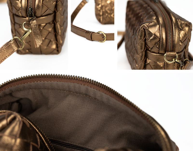 Calliope bag - Handwoven gold coated leather