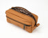 Brown leather pouch with zipper on a white background