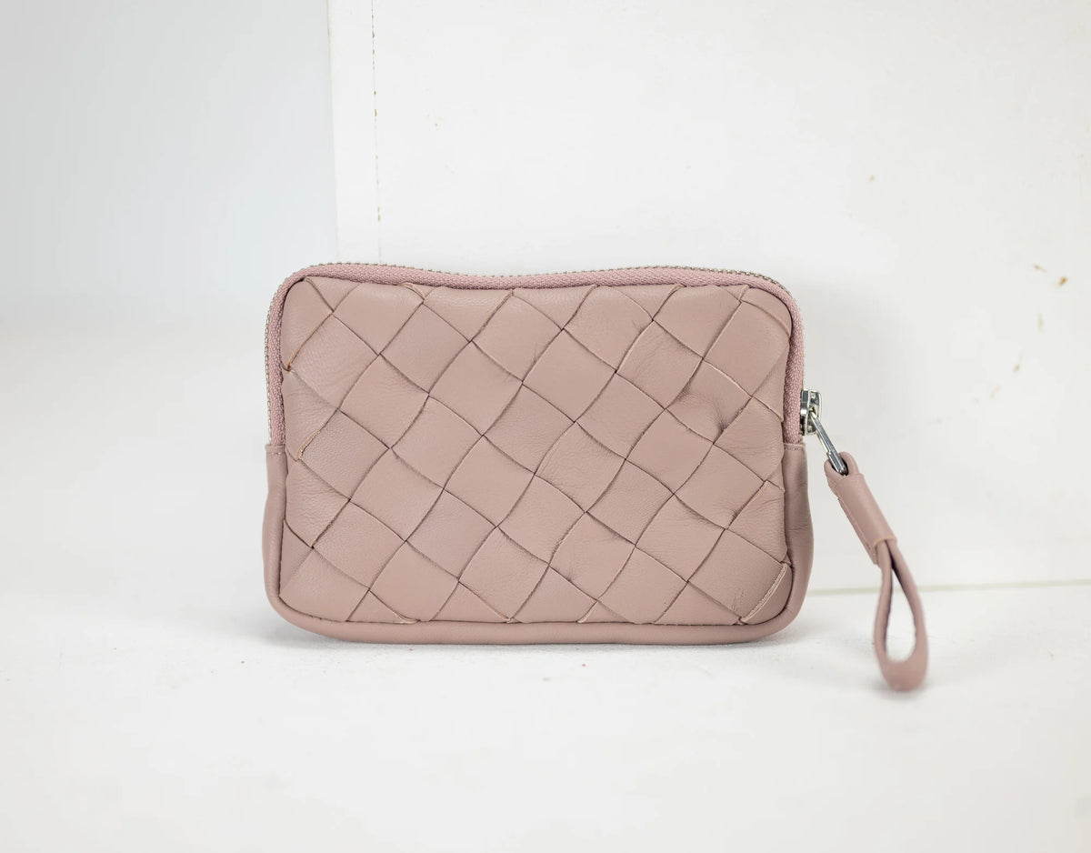 Antheia mini wallet - Beige pink handwoven sheepskin