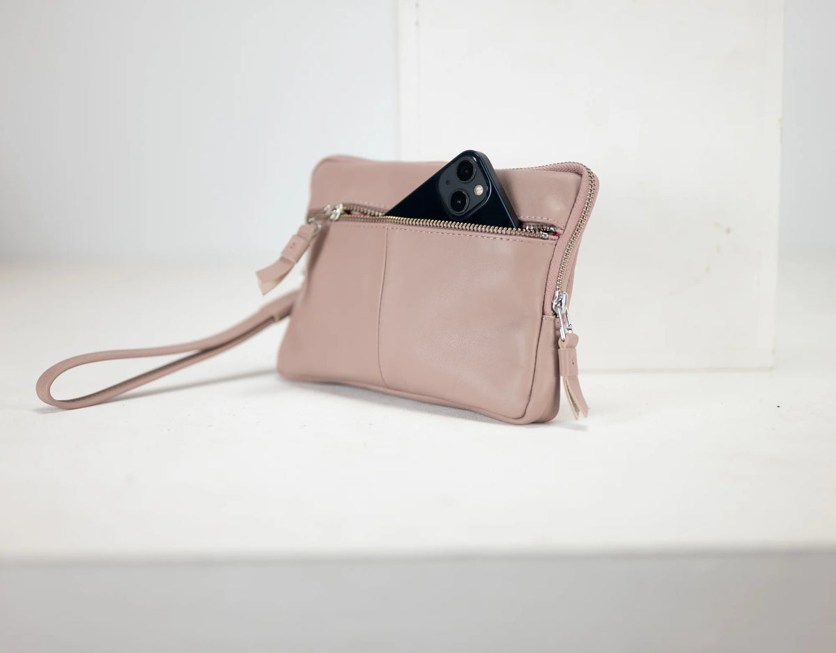 Antheia clutch wallet - Beige pink sheepskin