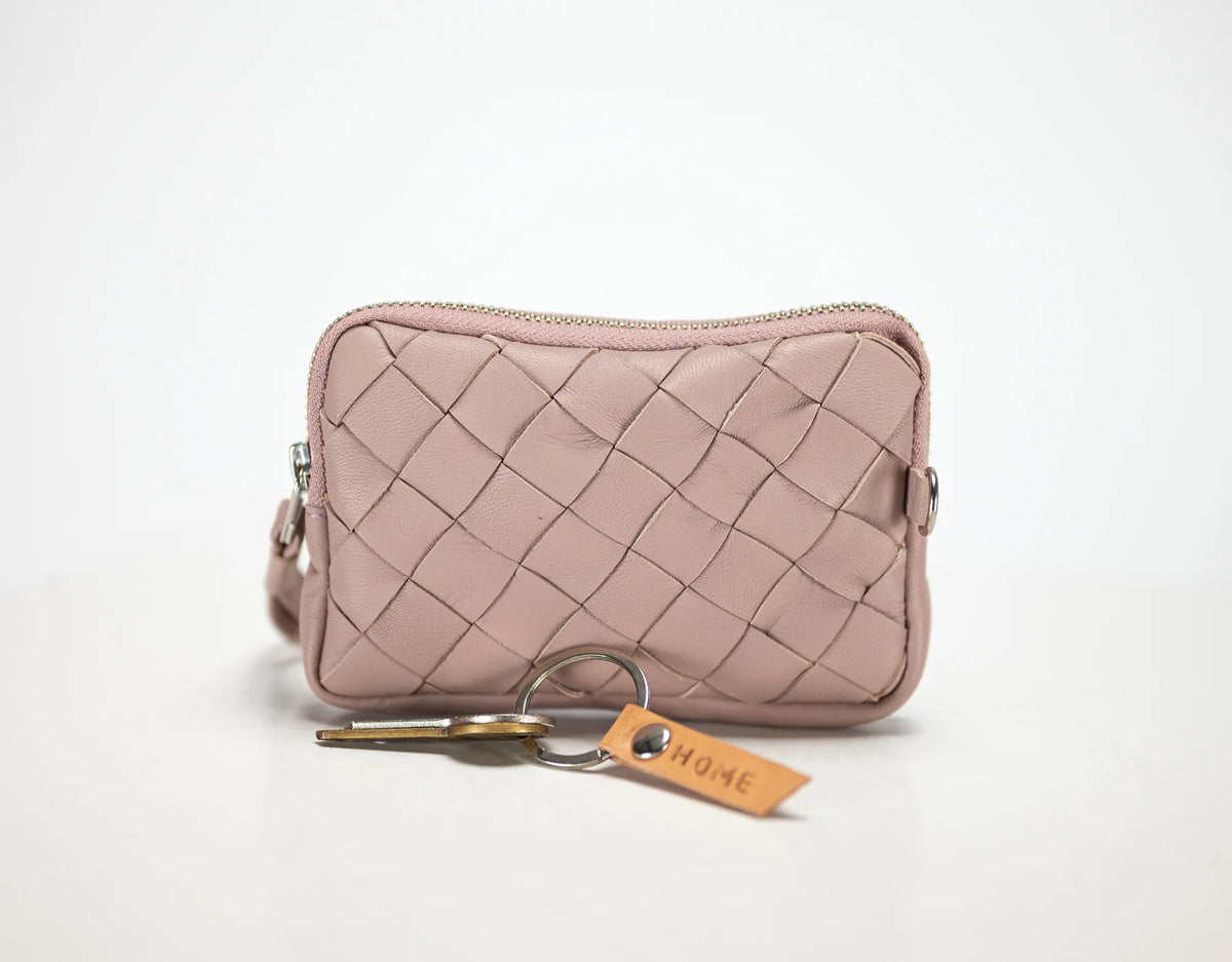 Antheia mini wallet - Beige pink handwoven sheepskin