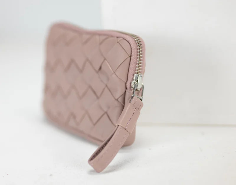 Antheia mini wallet - Beige pink handwoven sheepskin