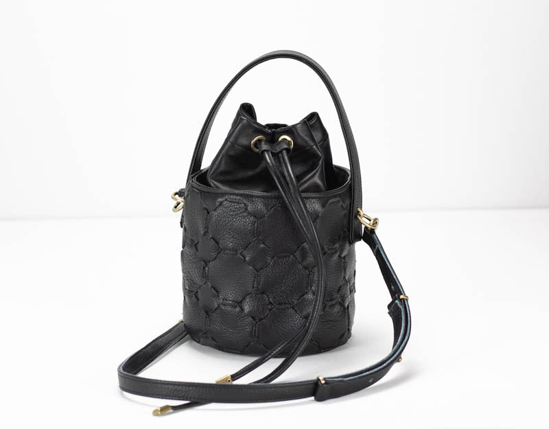 Helon mini bucket bag - Handwoven black leather - milloobags