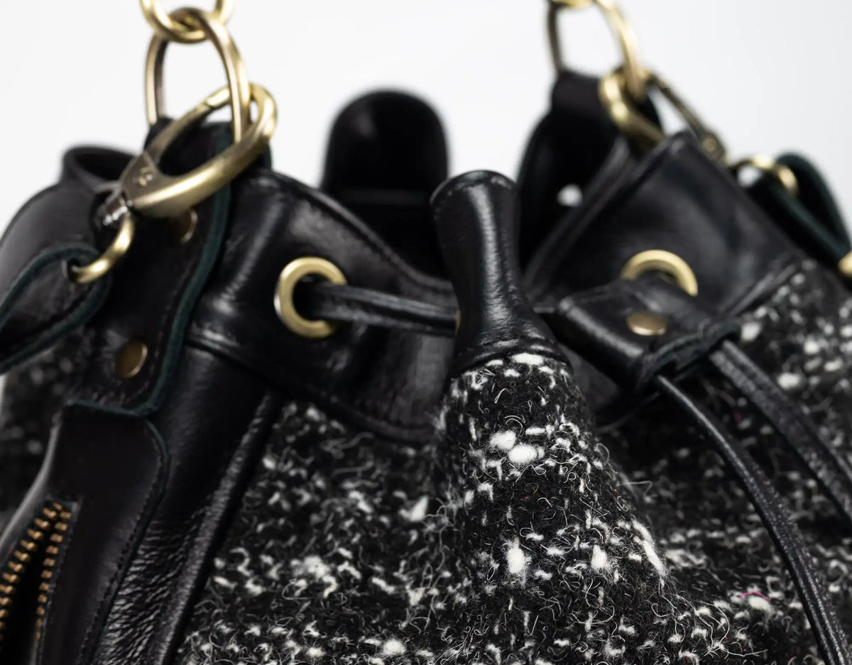 Danae bag - Black leather and black wool