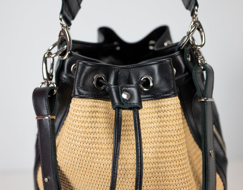 Danae bag - Black leather and rattan - milloobags
