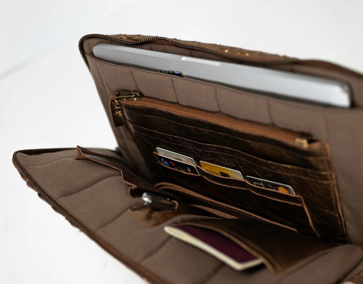 Athena Laptop Clutch - Brass leather