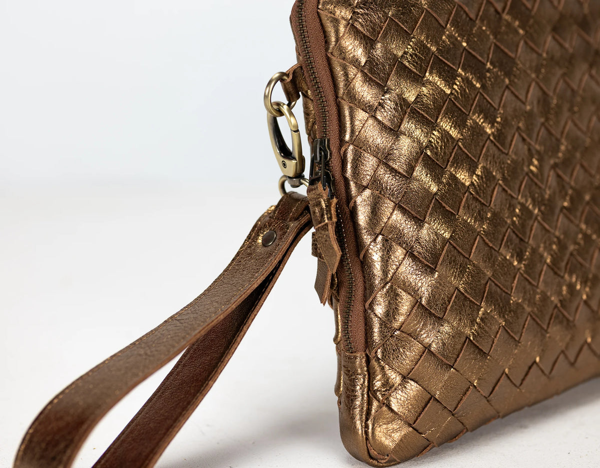 Athena Laptop Clutch - Brass leather