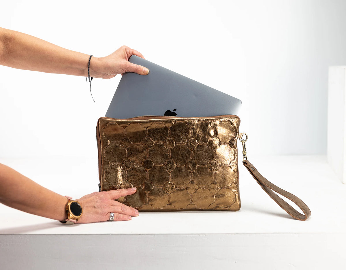 Athena Laptop Clutch - Brass leather