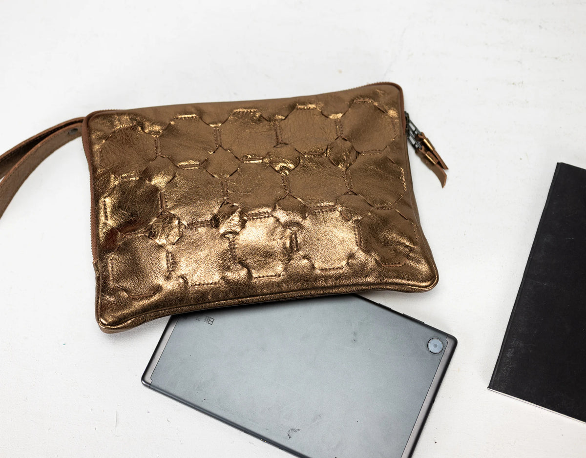 Athena Tablet Clutch - Brass leather