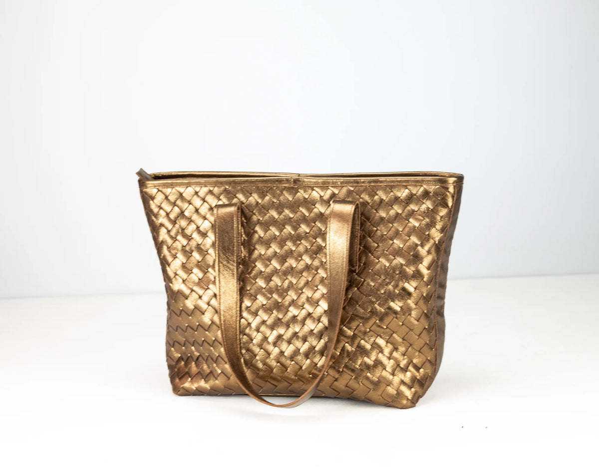 Calisto tote bag - Brass handwoven leather