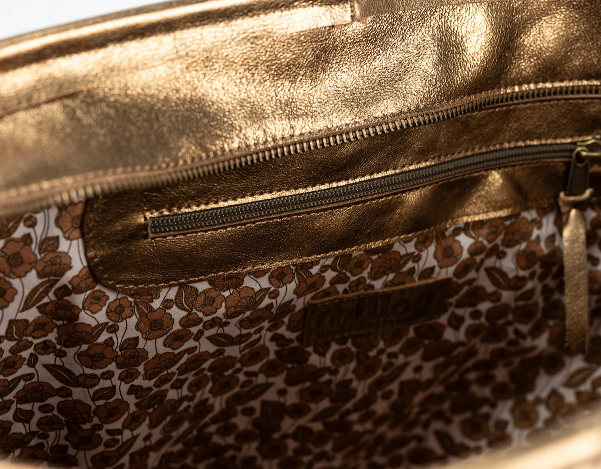 Calisto tote bag - Brass handwoven leather