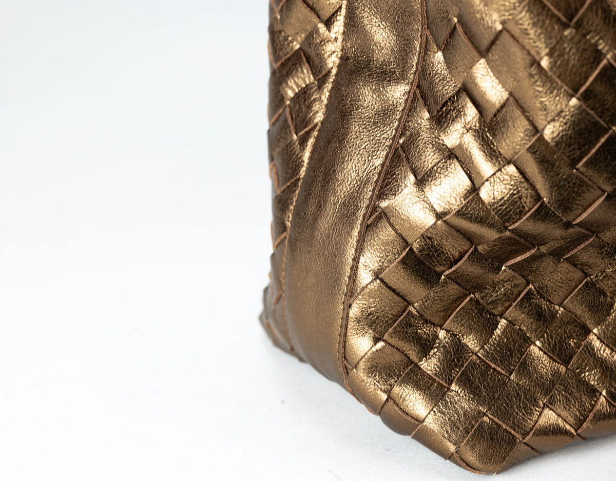 Calisto tote bag - Brass handwoven leather