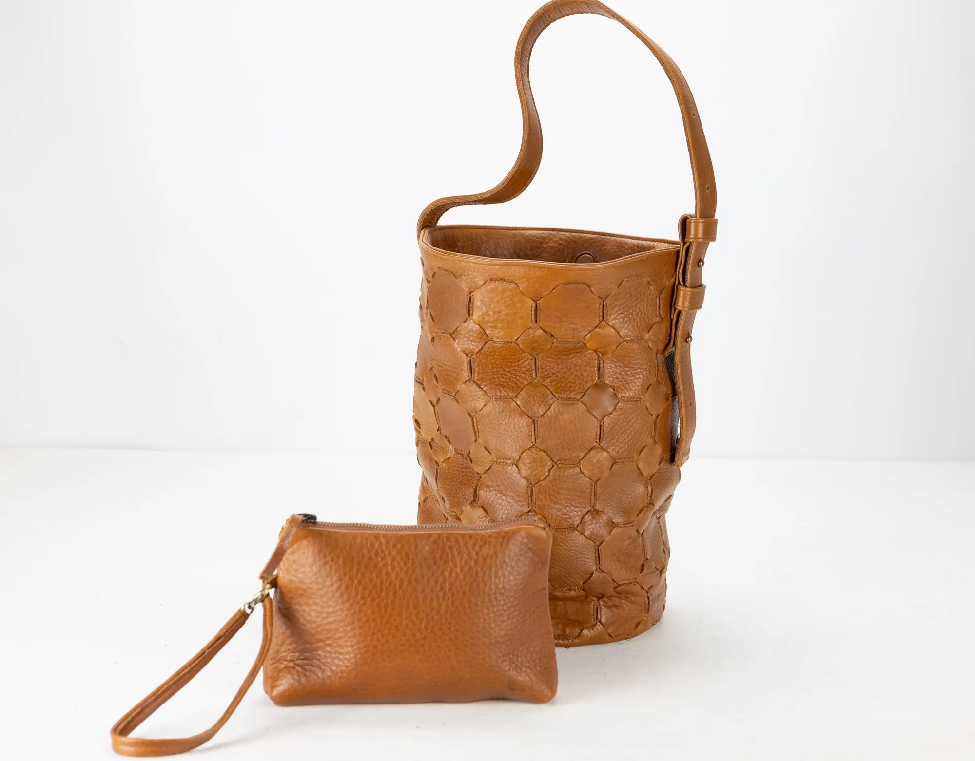 brown textured leather bag