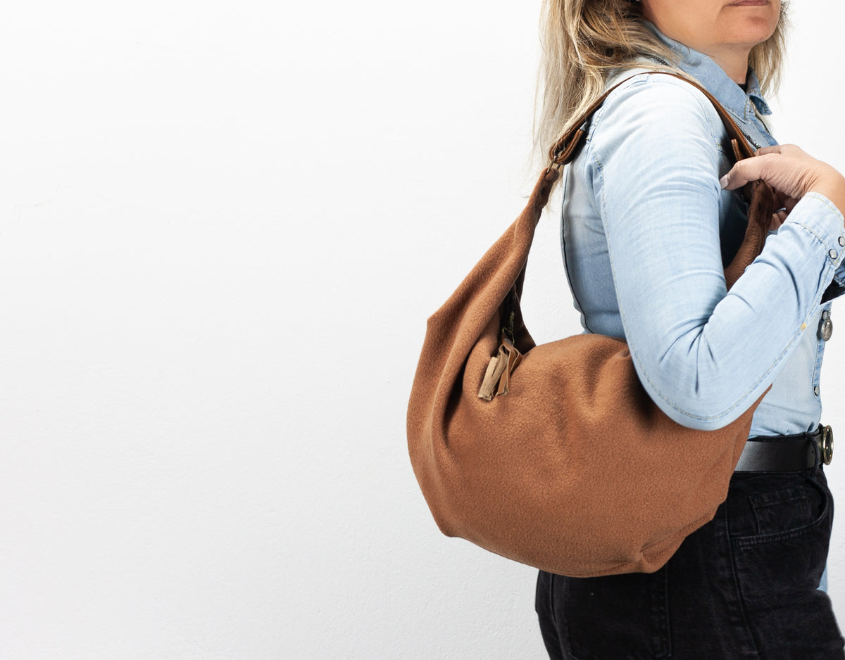 Kallia mini bag - Beige wool and brown leather