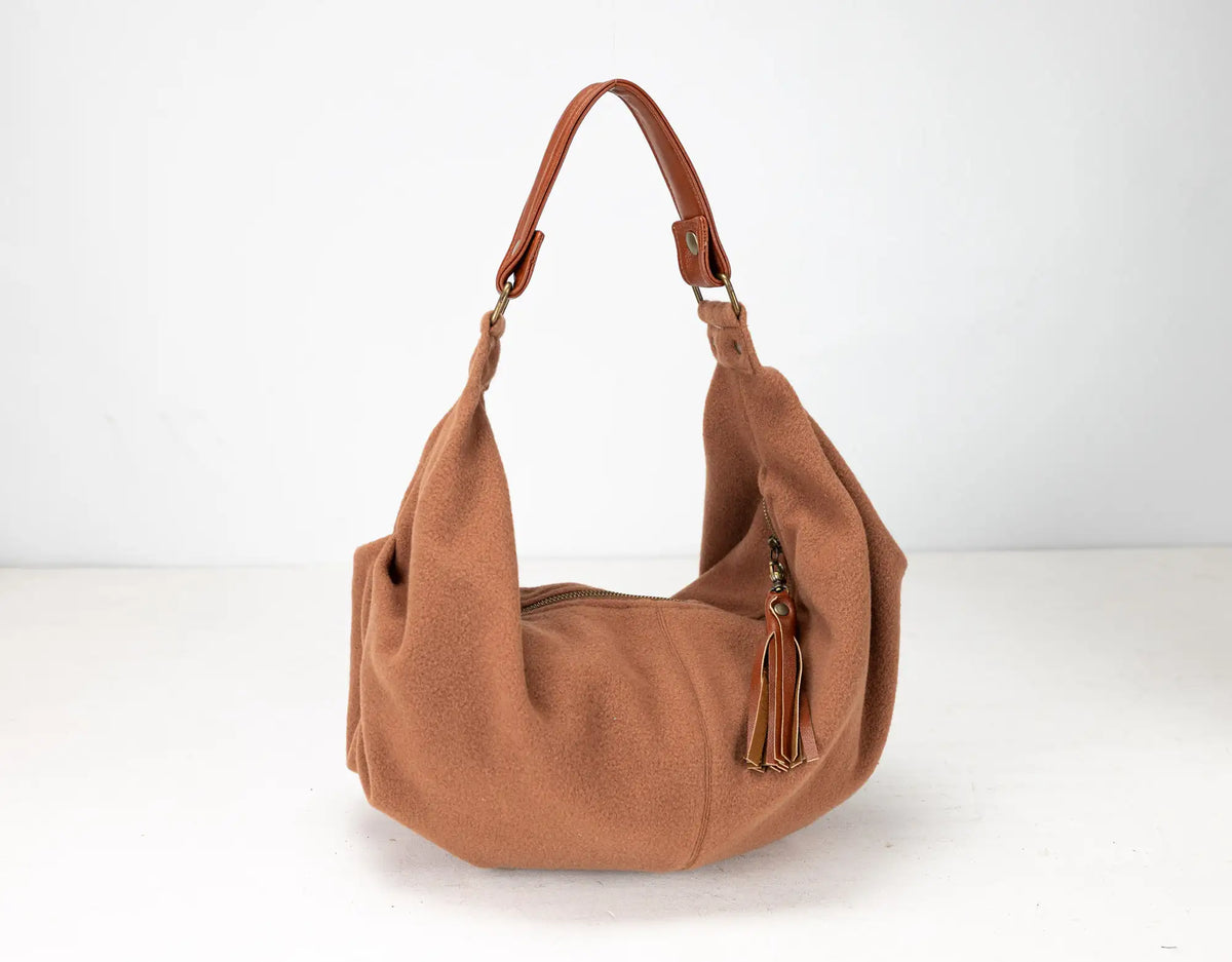 Kallia mini bag - Beige wool and brown leather