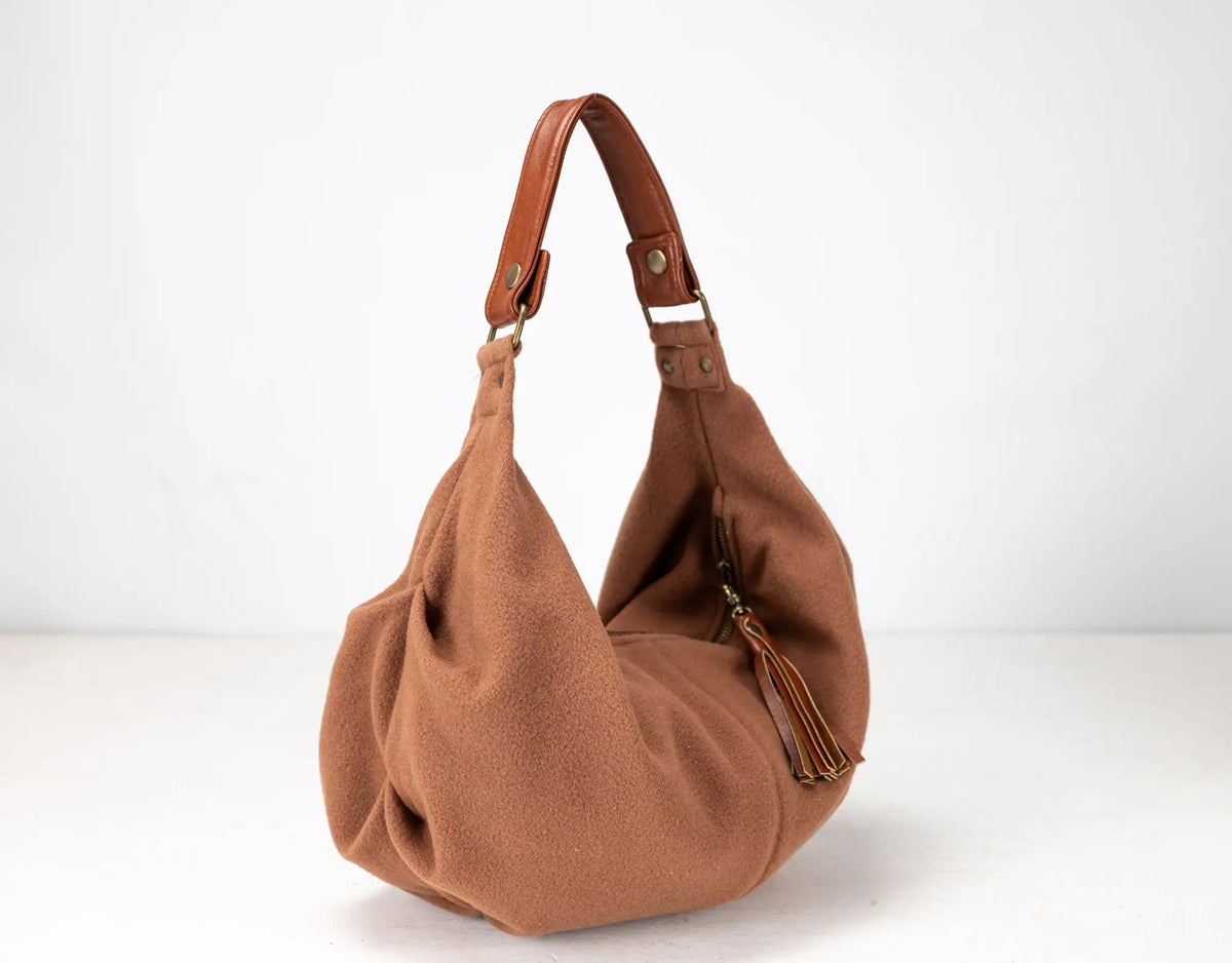 Kallia mini bag - Beige wool and brown leather