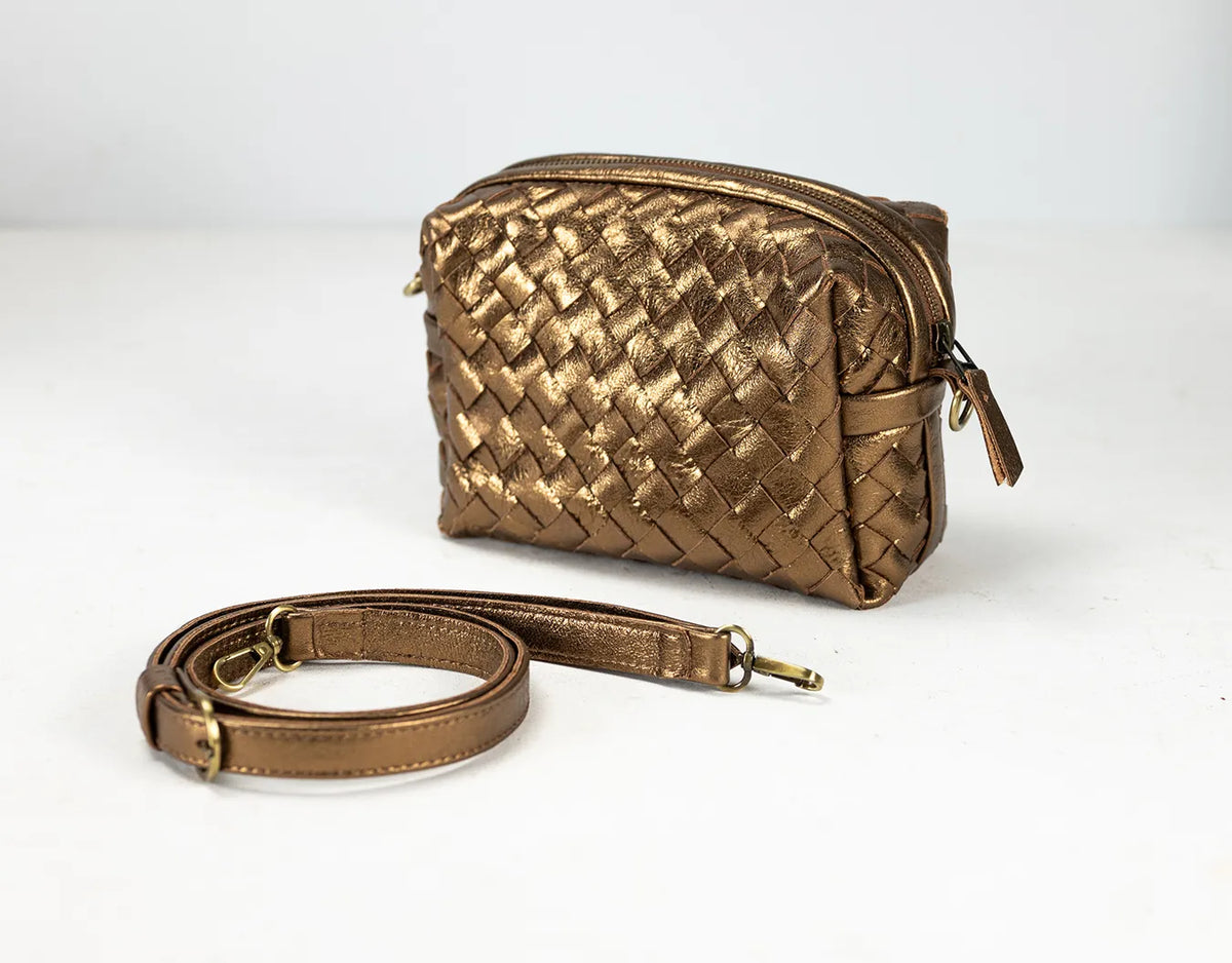 Calliope bag - Handwoven gold coated leather