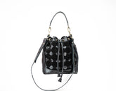 Black leather handwoven bucket bag 