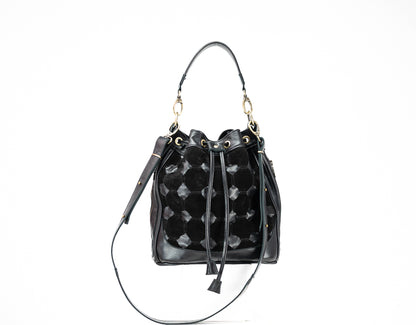 Black leather handwoven bucket bag 