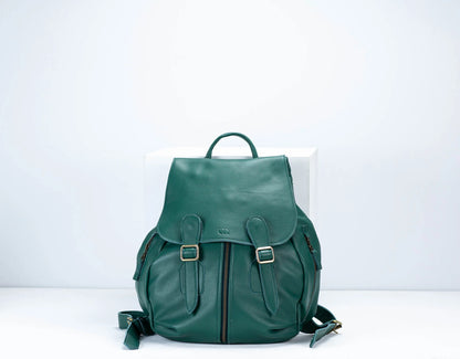 Green backpack on a white background