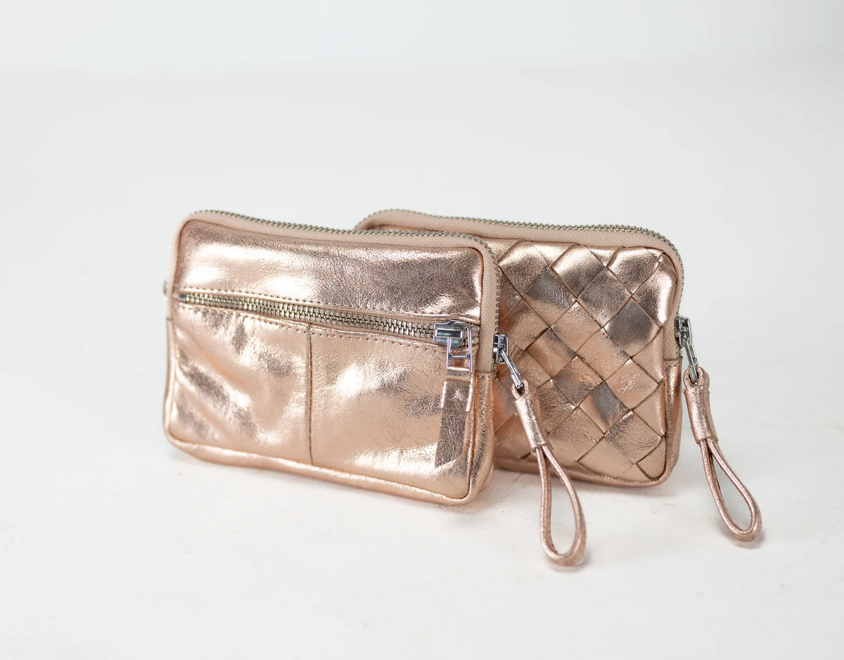 Antheia mini wallet - Coated leather in gold, silver or brass