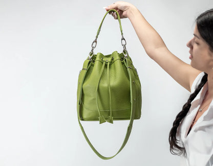 Danae Bucket τσάντα - Lime green Δέρμα