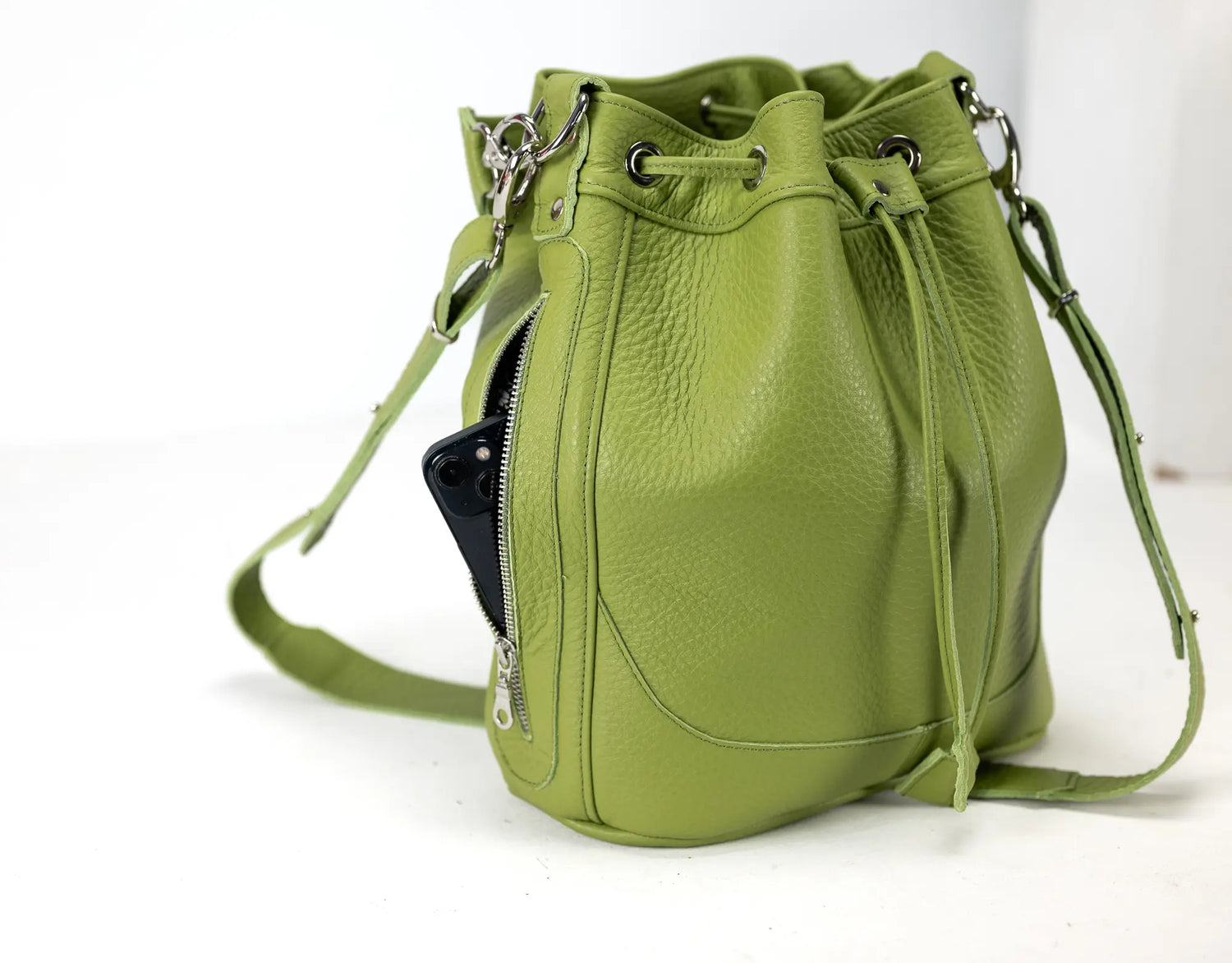 Danae Bucket τσάντα - Lime green Δέρμα