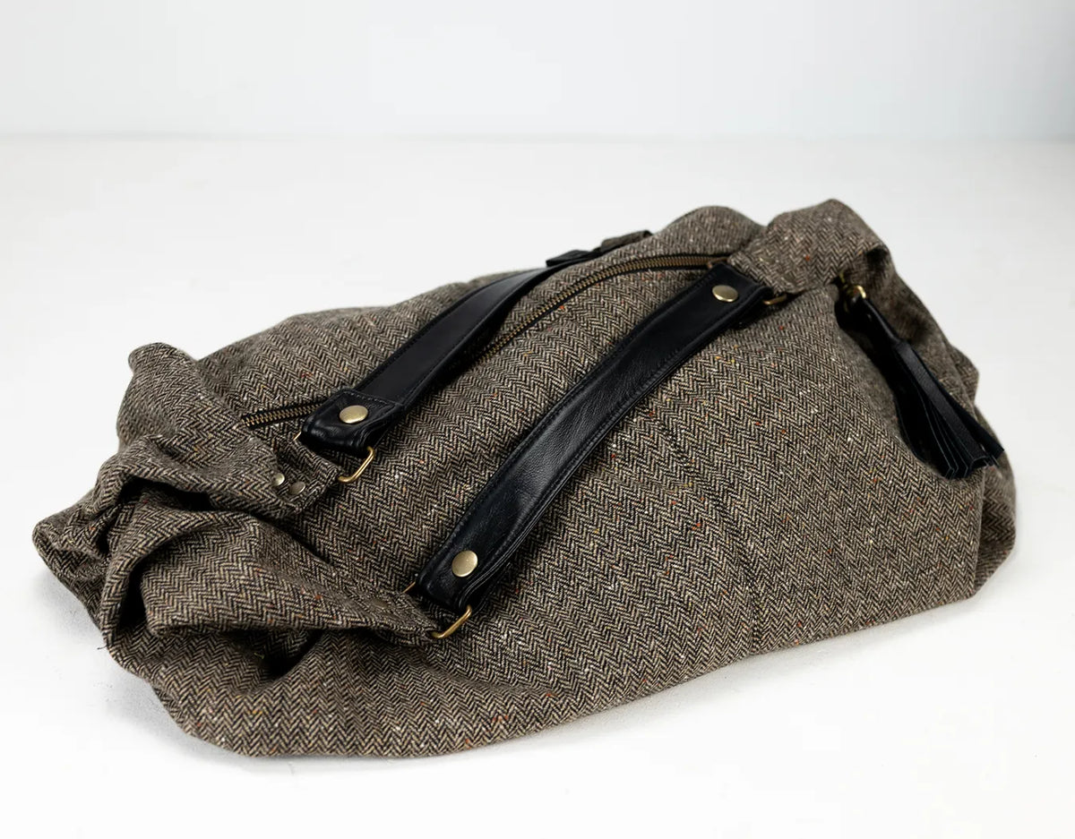 Kallia bag - Wool herringbone and Black leather