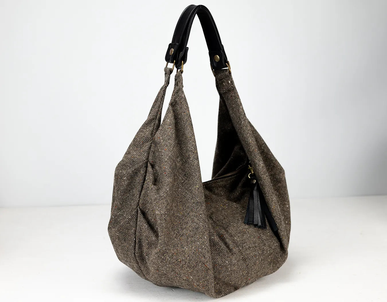 Kallia bag - Leather &amp; Herringbone Wool