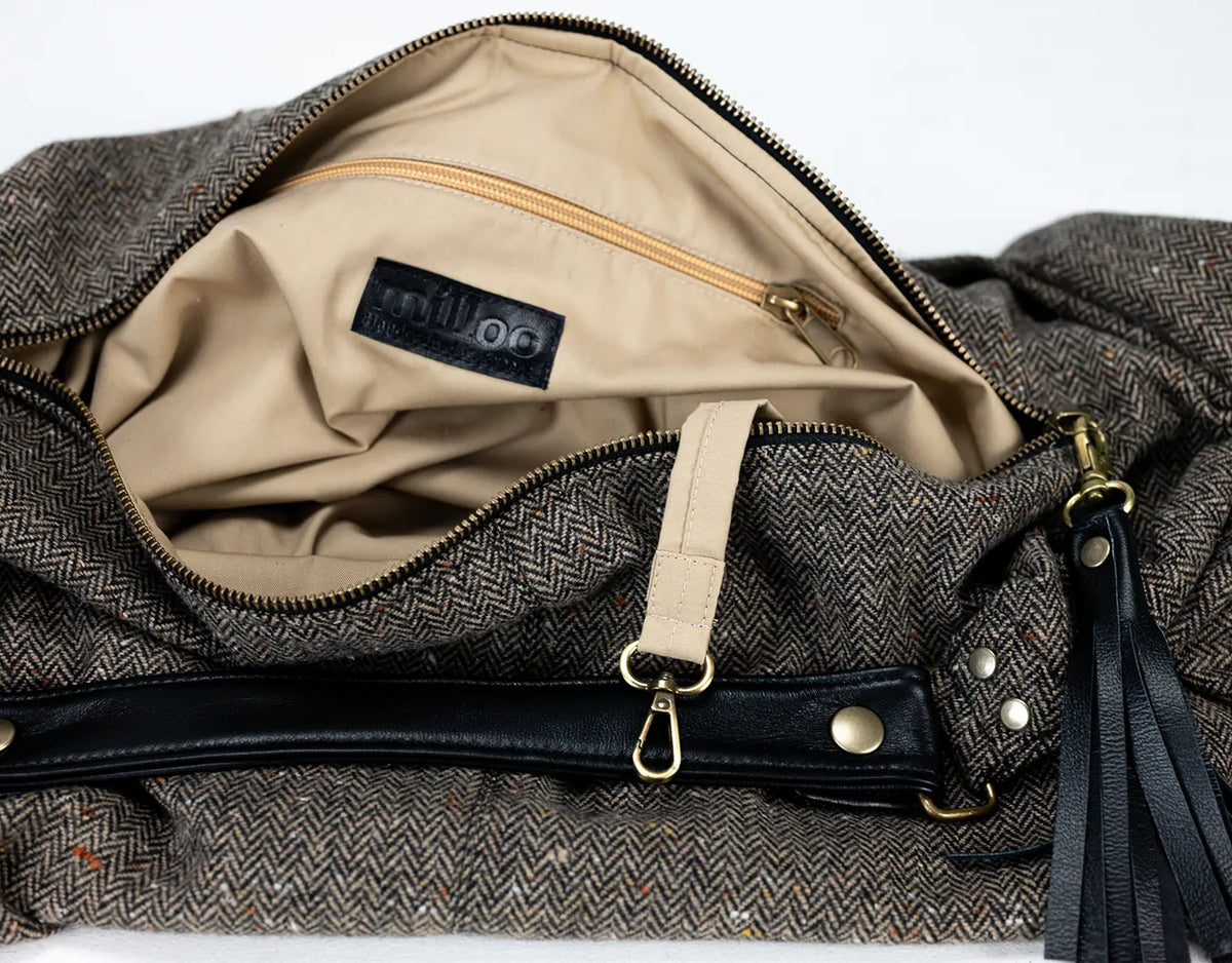 Kallia bag - Wool herringbone and Black leather