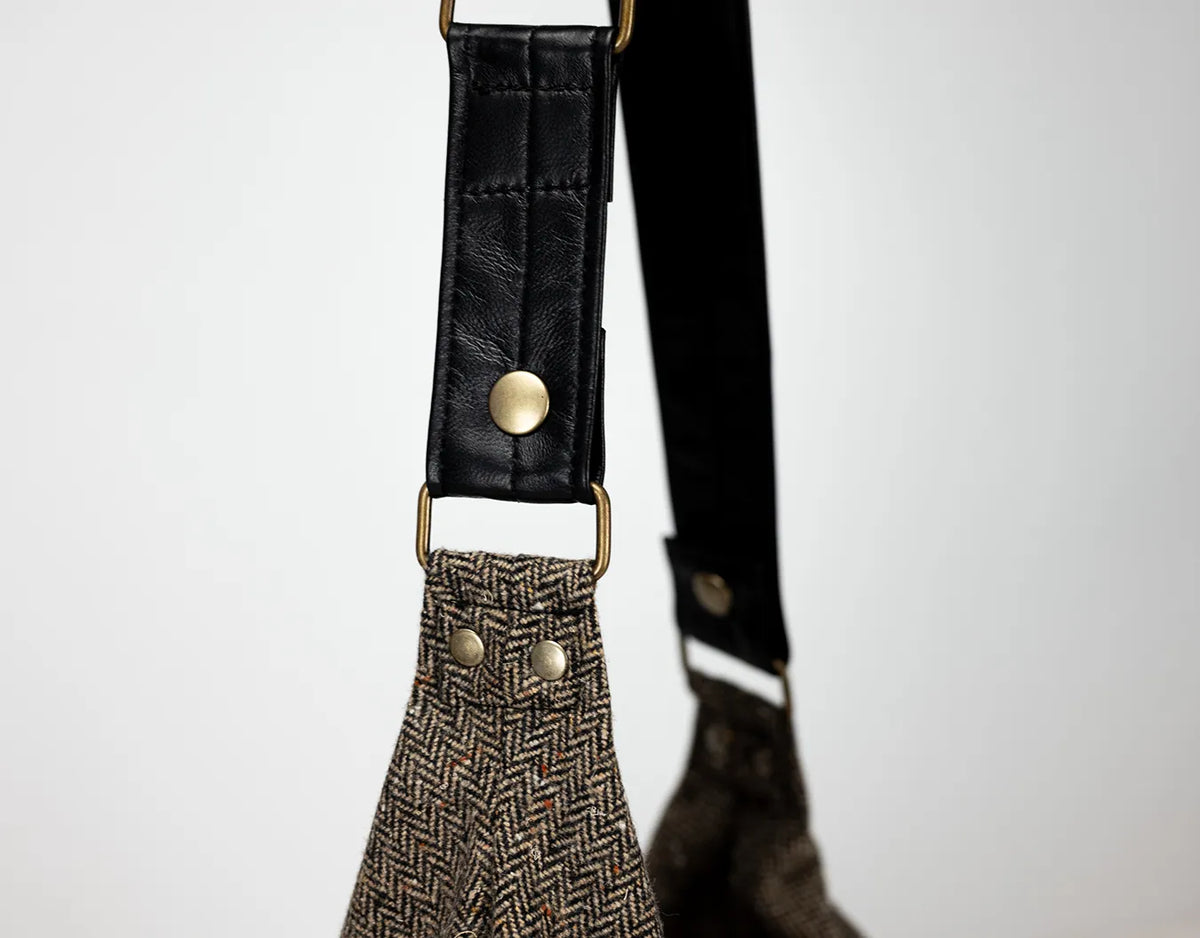 Kallia crossbody bag - Herringbone wool &amp; Black leather