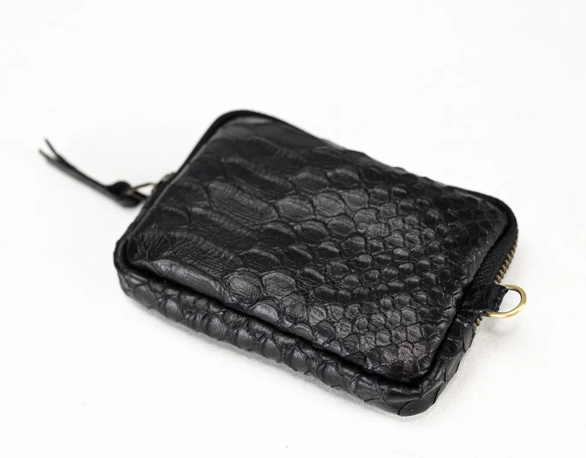 Myrto wallet - Black leather with snakeskin print
