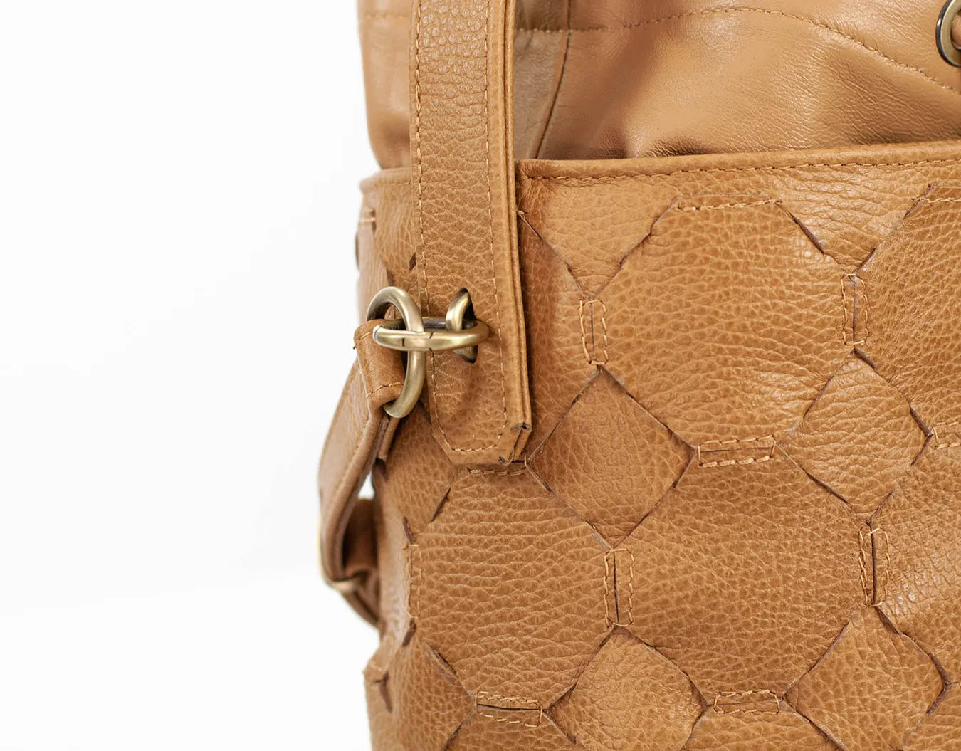 caramel leather handwoven mini bucket bag
